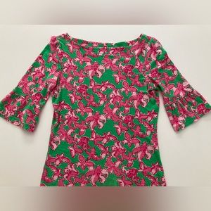 Lilly Pulitzer Green and Pink Floral Short Sleeve Tee